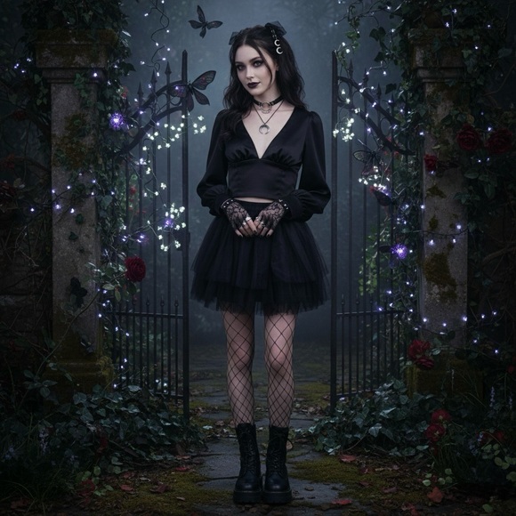 Dynamite Satin V-Neck Sheer Balloon Sleeve Crop Top Blouse - Picture 6 of 9